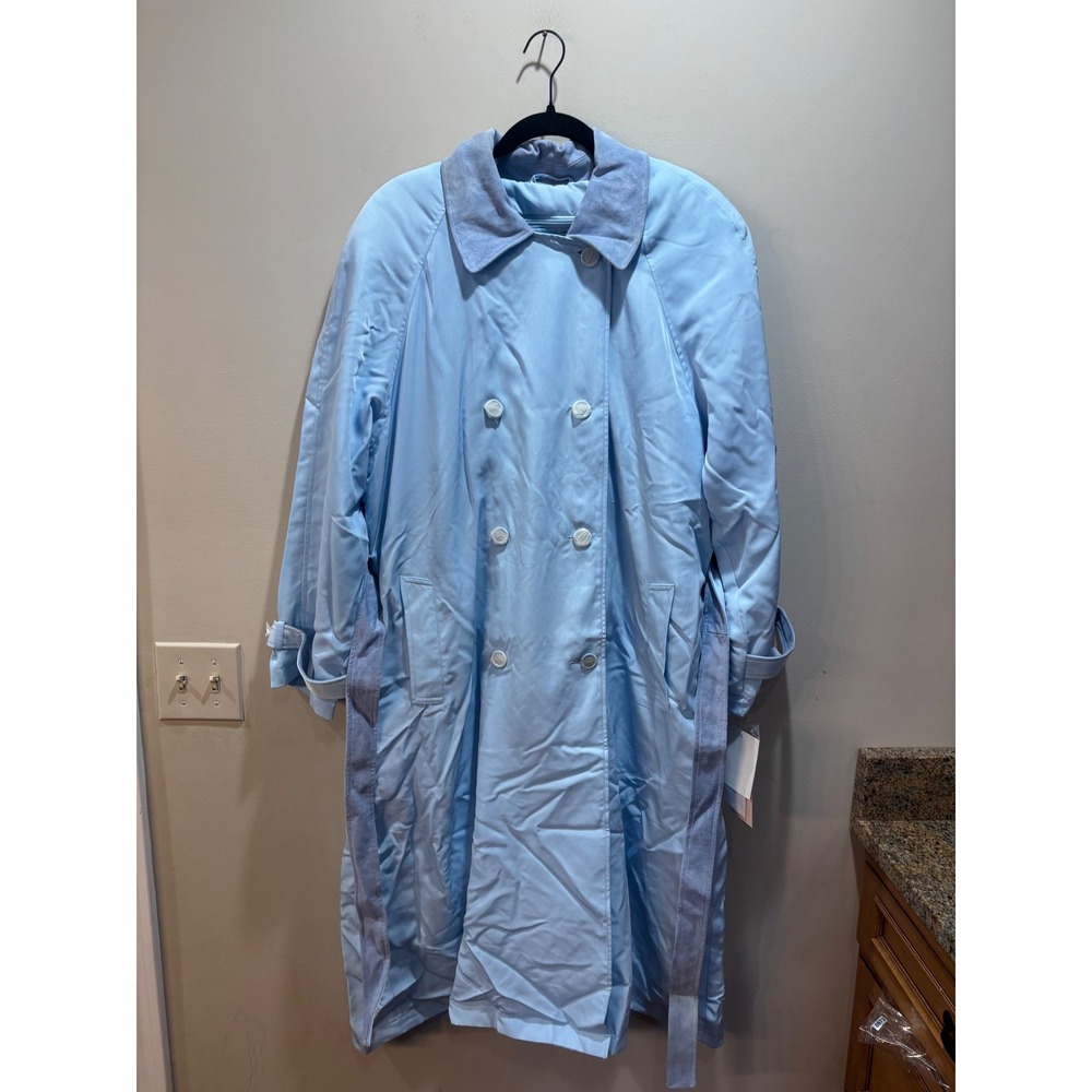 NWT Terry Lewis Classic Luxuries Light Blue Double Breasted Trench Coat Size 1X